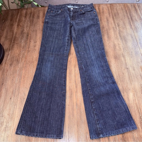 7 For All Mankind Bootcut Jeans Long Low Rise Western Cowgirl Dark Blue Wash - Picture 3 of 9